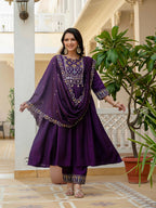 Elegant Straight Anarkali Kurta Set KADV-126- Purple Kalikar