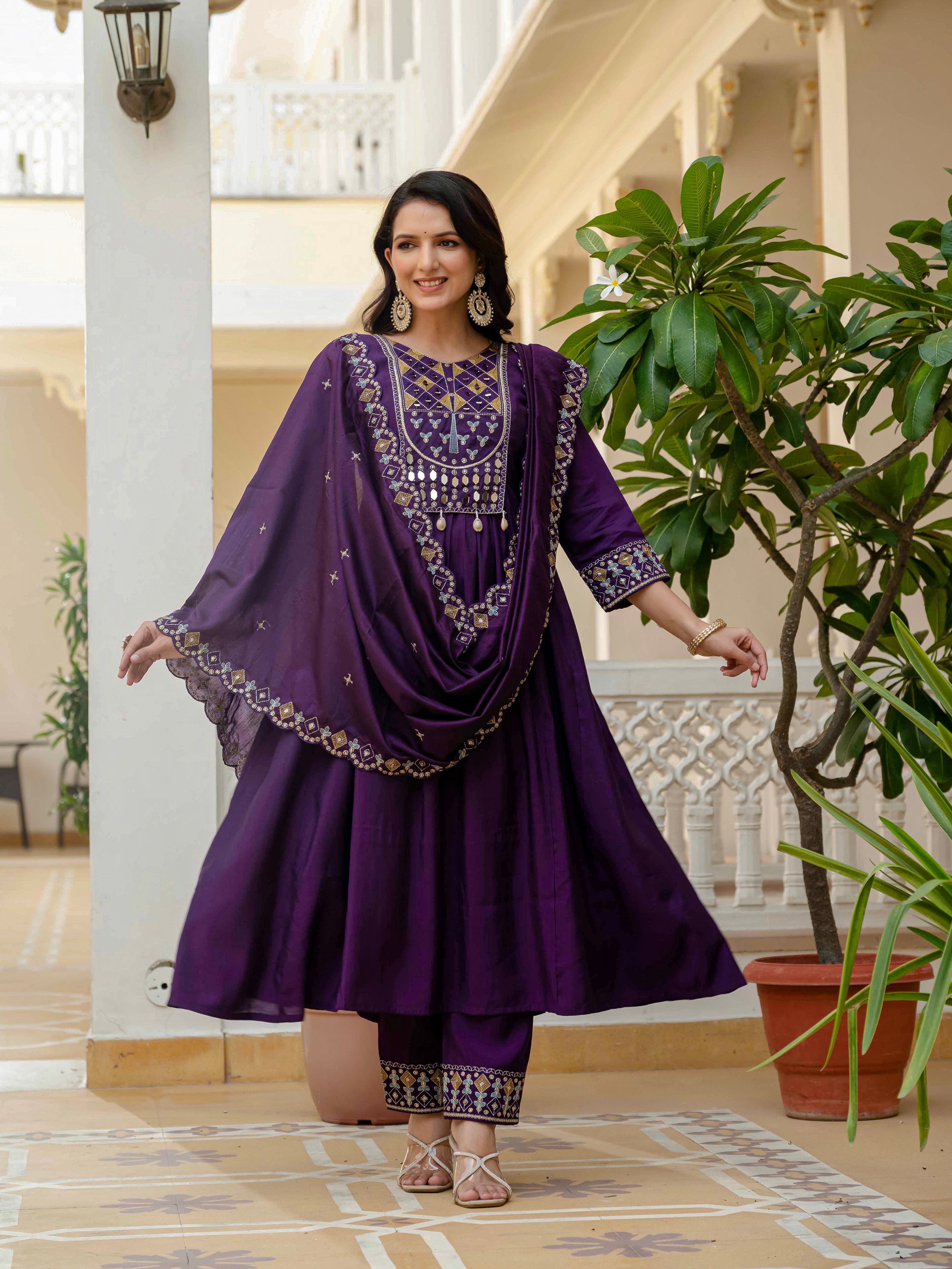Elegant Straight Anarkali Kurta Set KADV-126- Purple