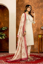 Elegant Straight Kurti Pant Dupatta Set-Off White Kalikar