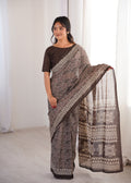 Designer Printed Pure Cotton Saree of Brown