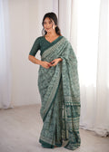 Designer Printed Pure Cotton Saree of Green