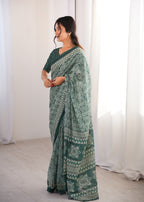 Designer Printed Pure Cotton Saree of Green
