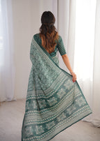 Designer Printed Pure Cotton Saree of Green