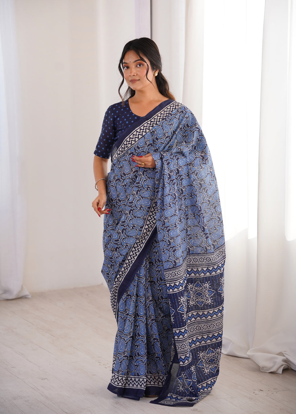 Designer Printed Pure Cotton Saree of Blue