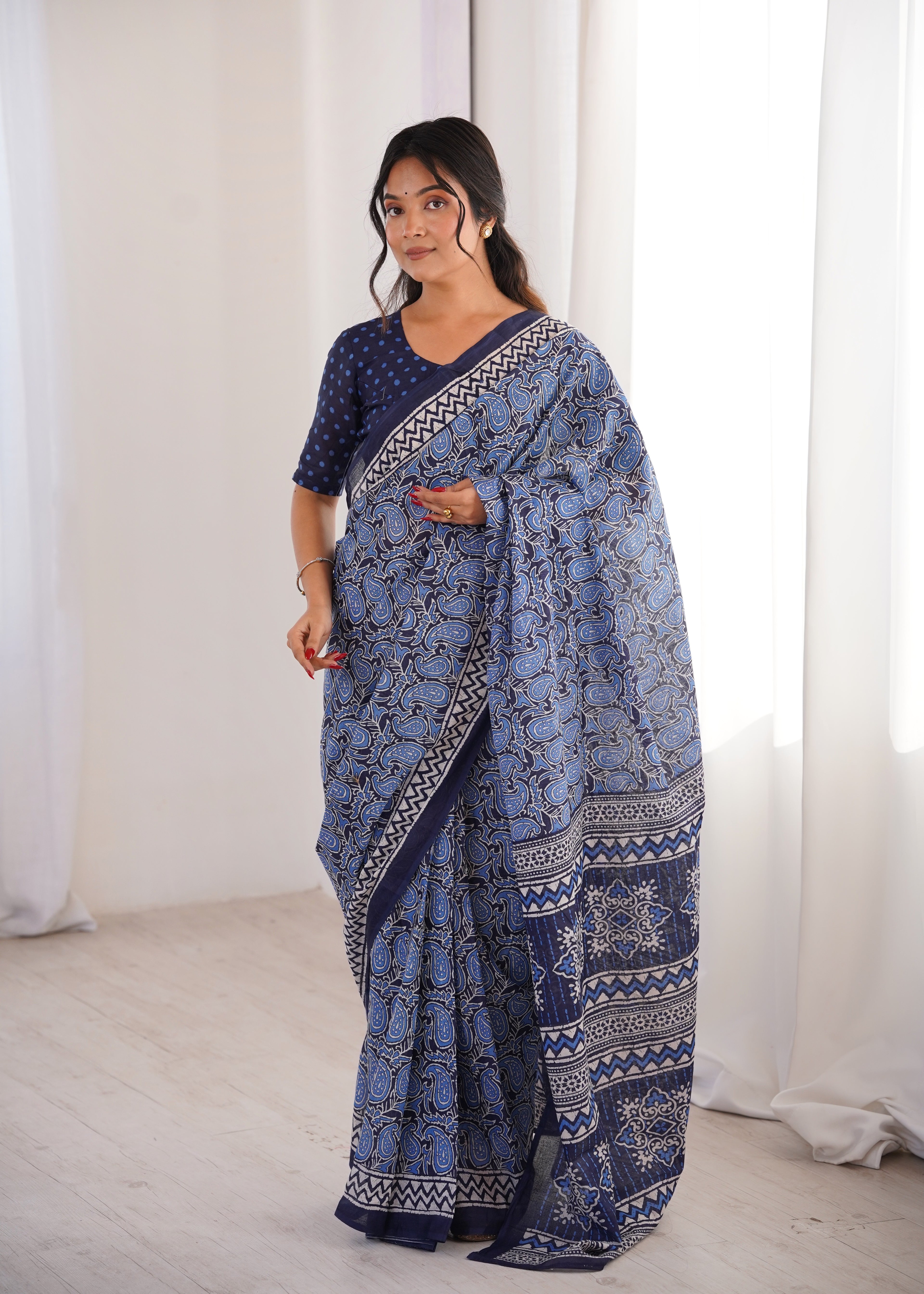 Designer Printed Pure Cotton Saree of Blue