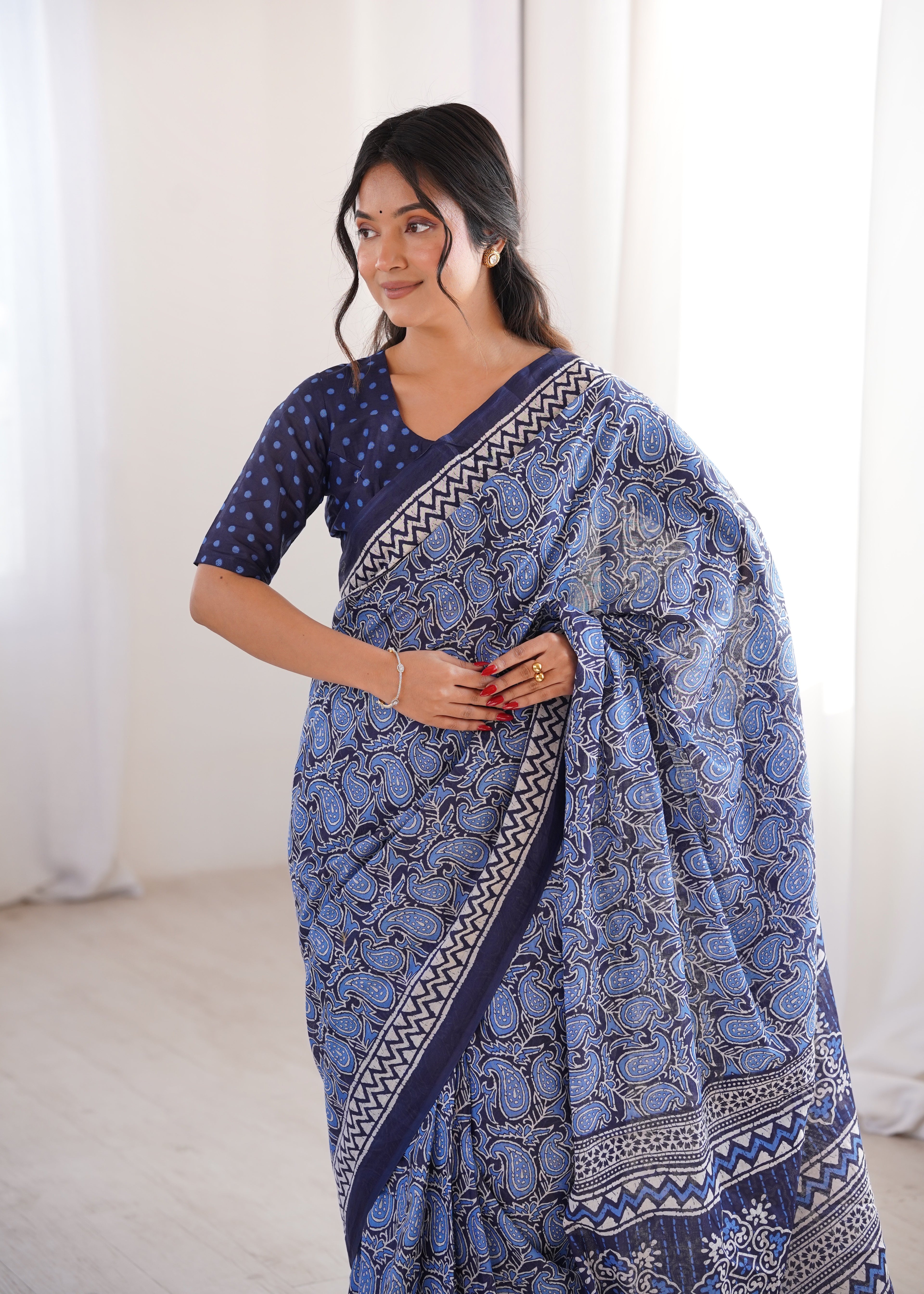 Designer Printed Pure Cotton Saree of Blue