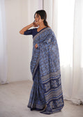 Designer Printed Pure Cotton Saree of Blue