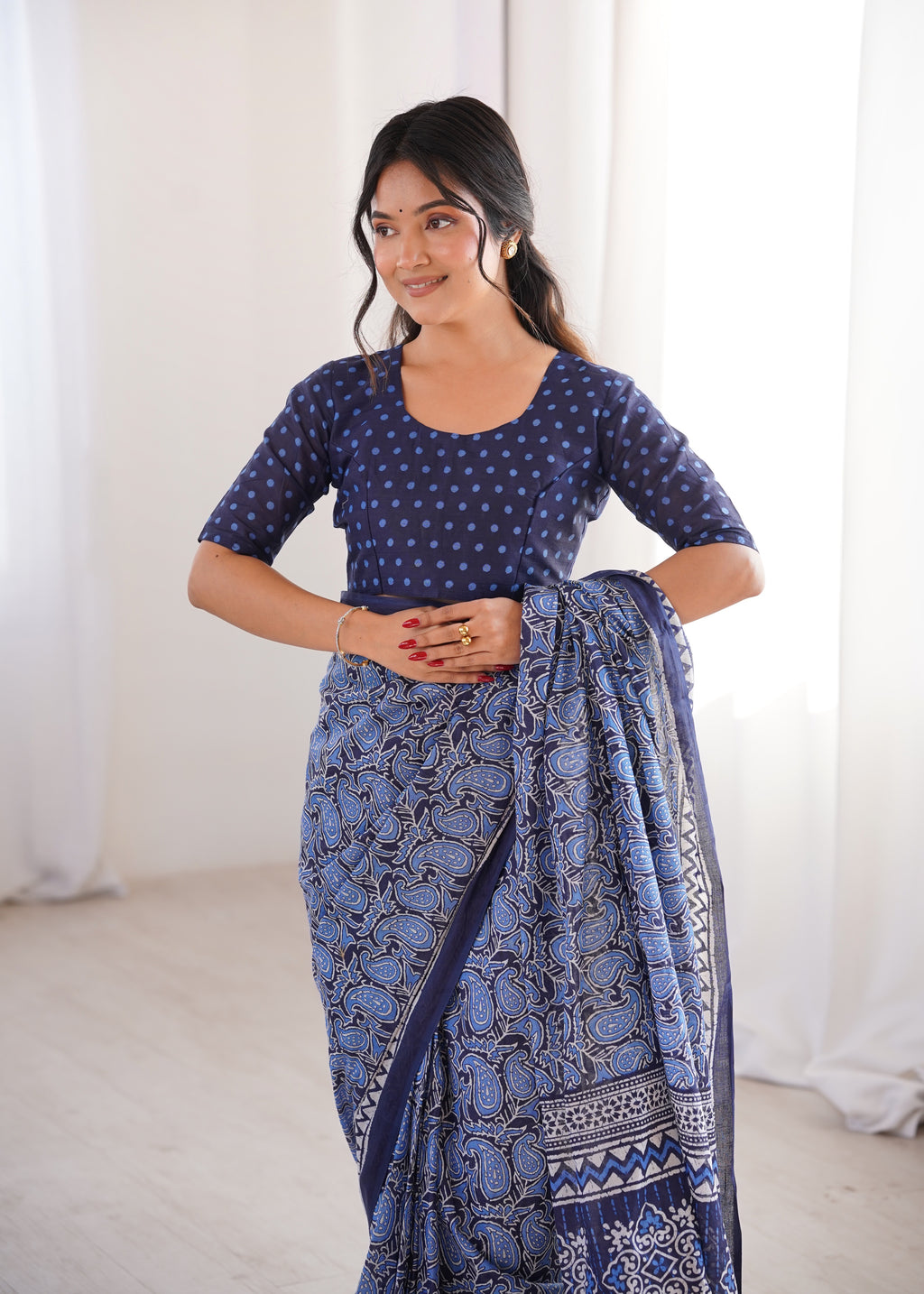 Designer Printed Pure Cotton Saree of Blue