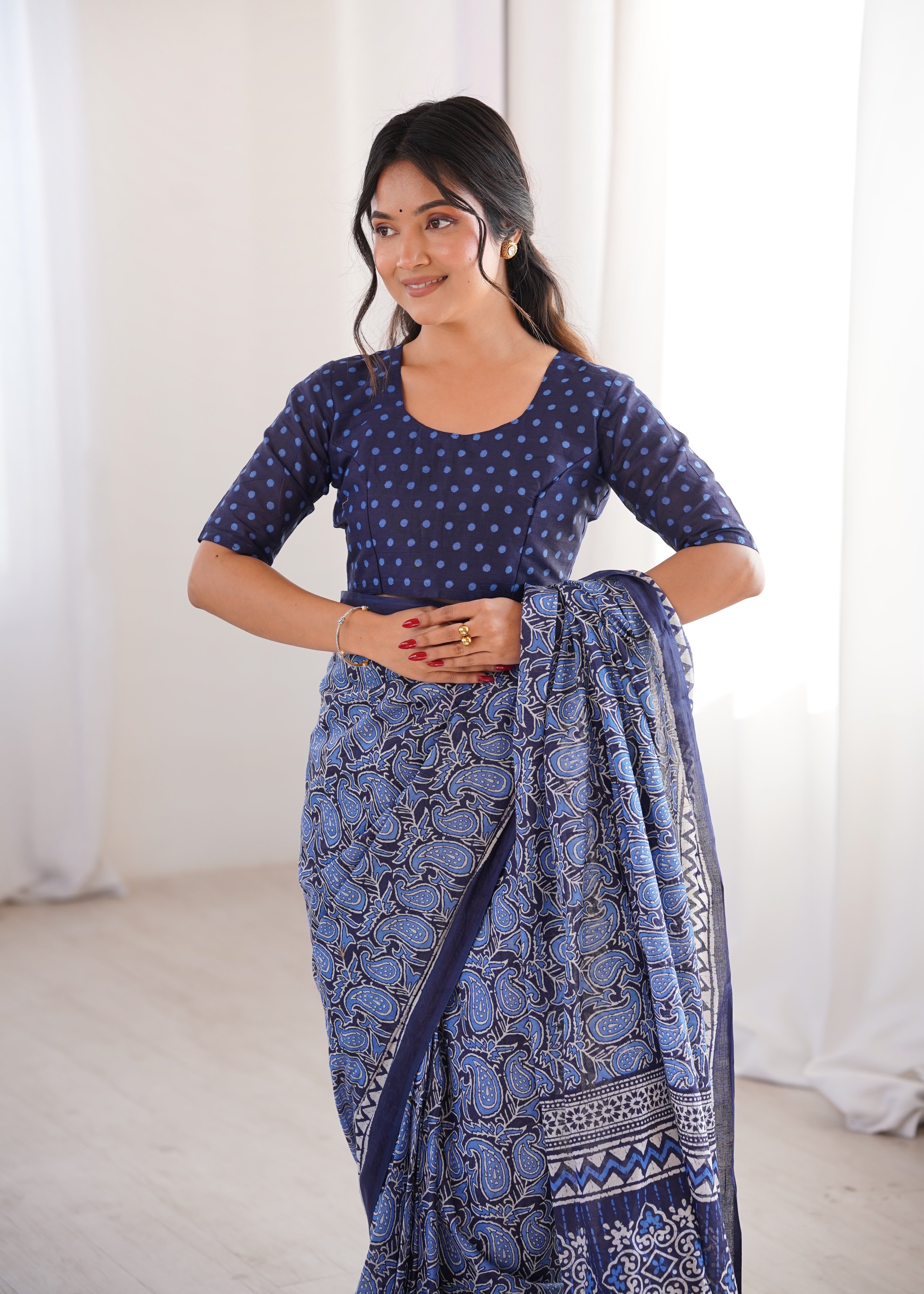 Designer Printed Pure Cotton Saree of Blue