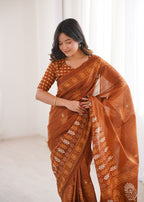 Designer Printed Pure Cotton Saree of Musterd