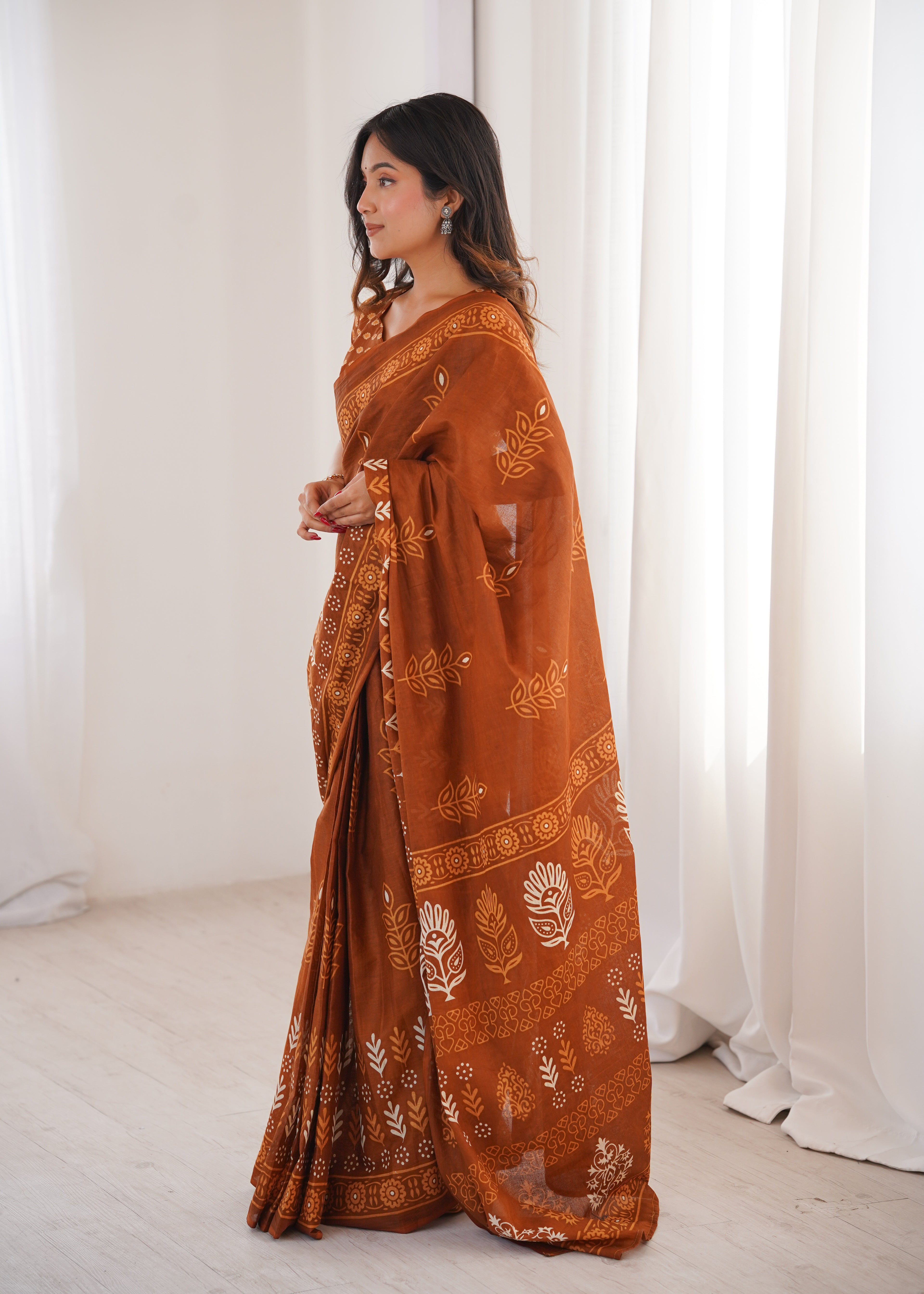 Designer Printed Pure Cotton Saree of Musterd
