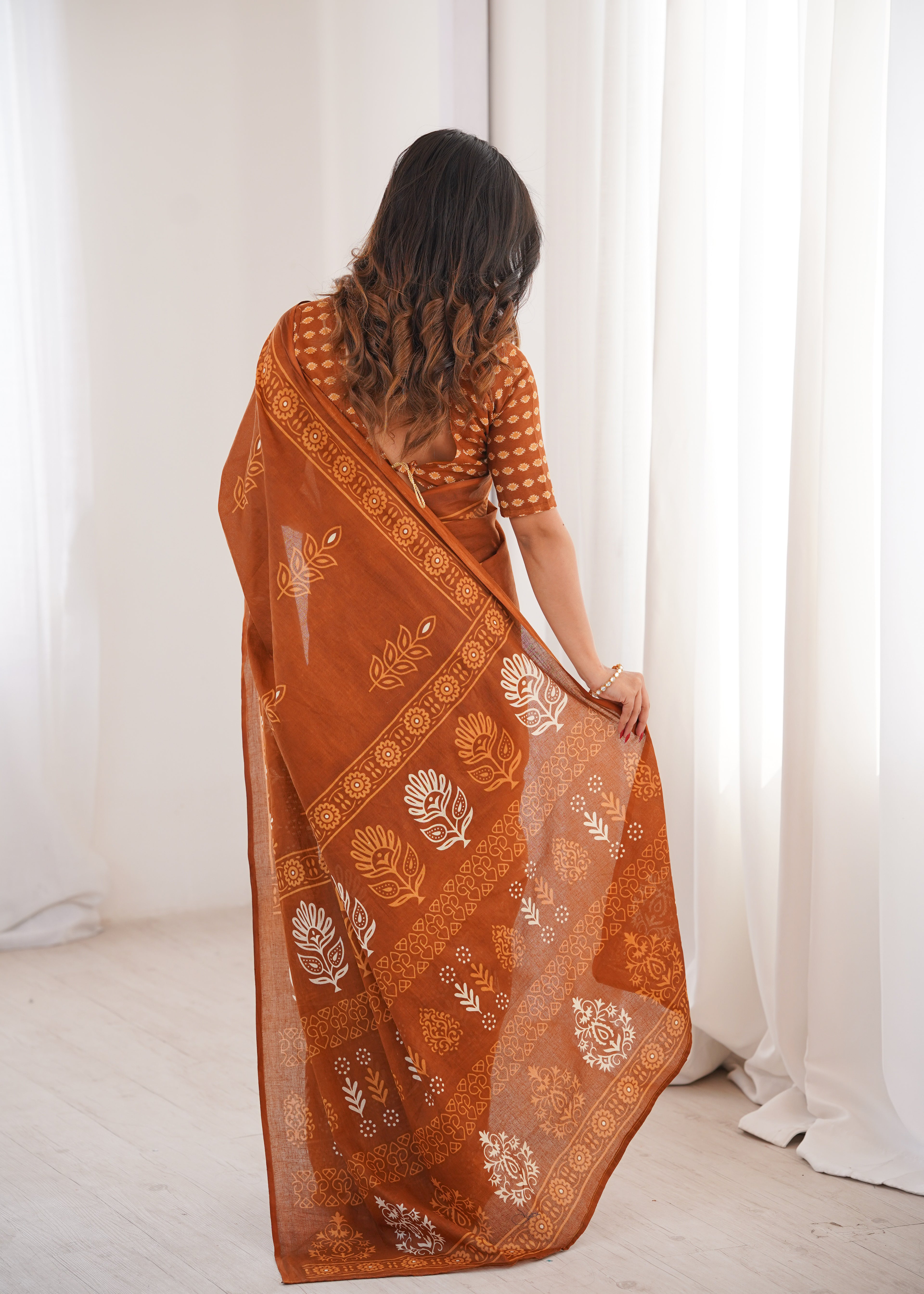 Designer Printed Pure Cotton Saree of Musterd