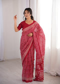 Designer Printed Pure Cotton Saree of Pink