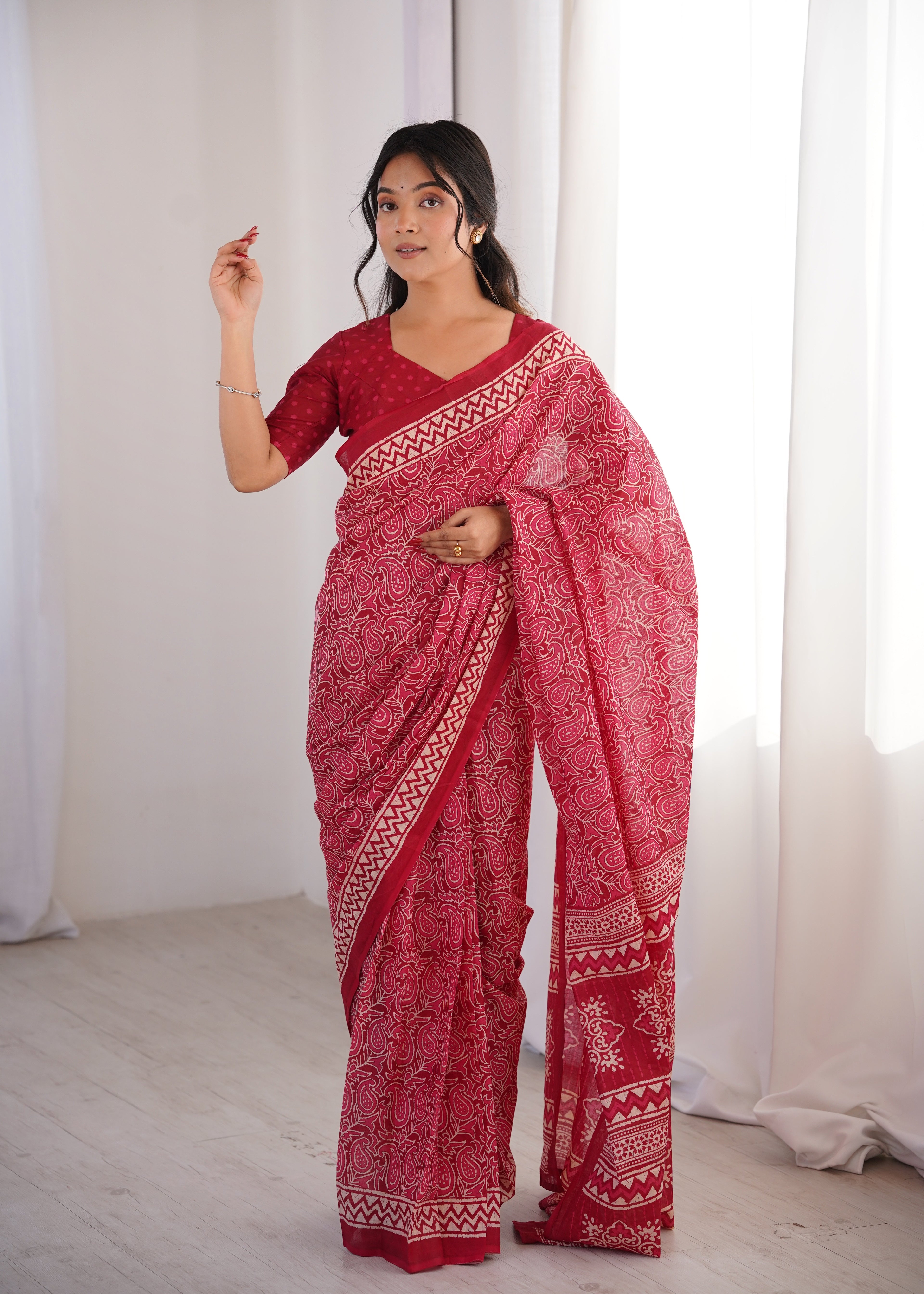 Designer Printed Pure Cotton Saree of Pink