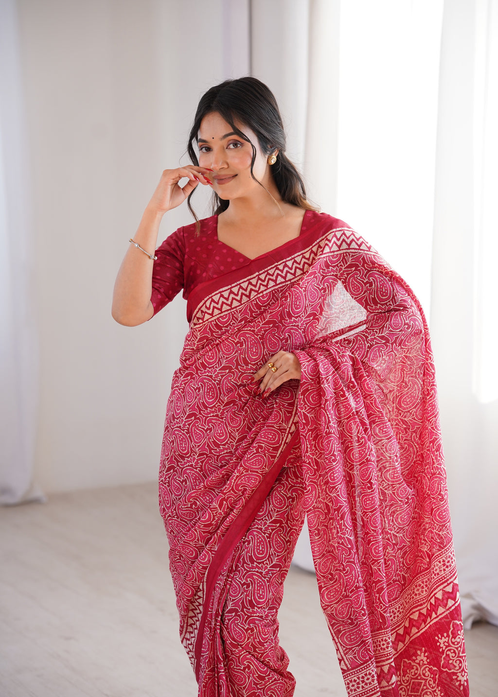 Designer Printed Pure Cotton Saree of Pink