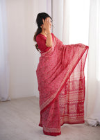 Designer Printed Pure Cotton Saree of Pink
