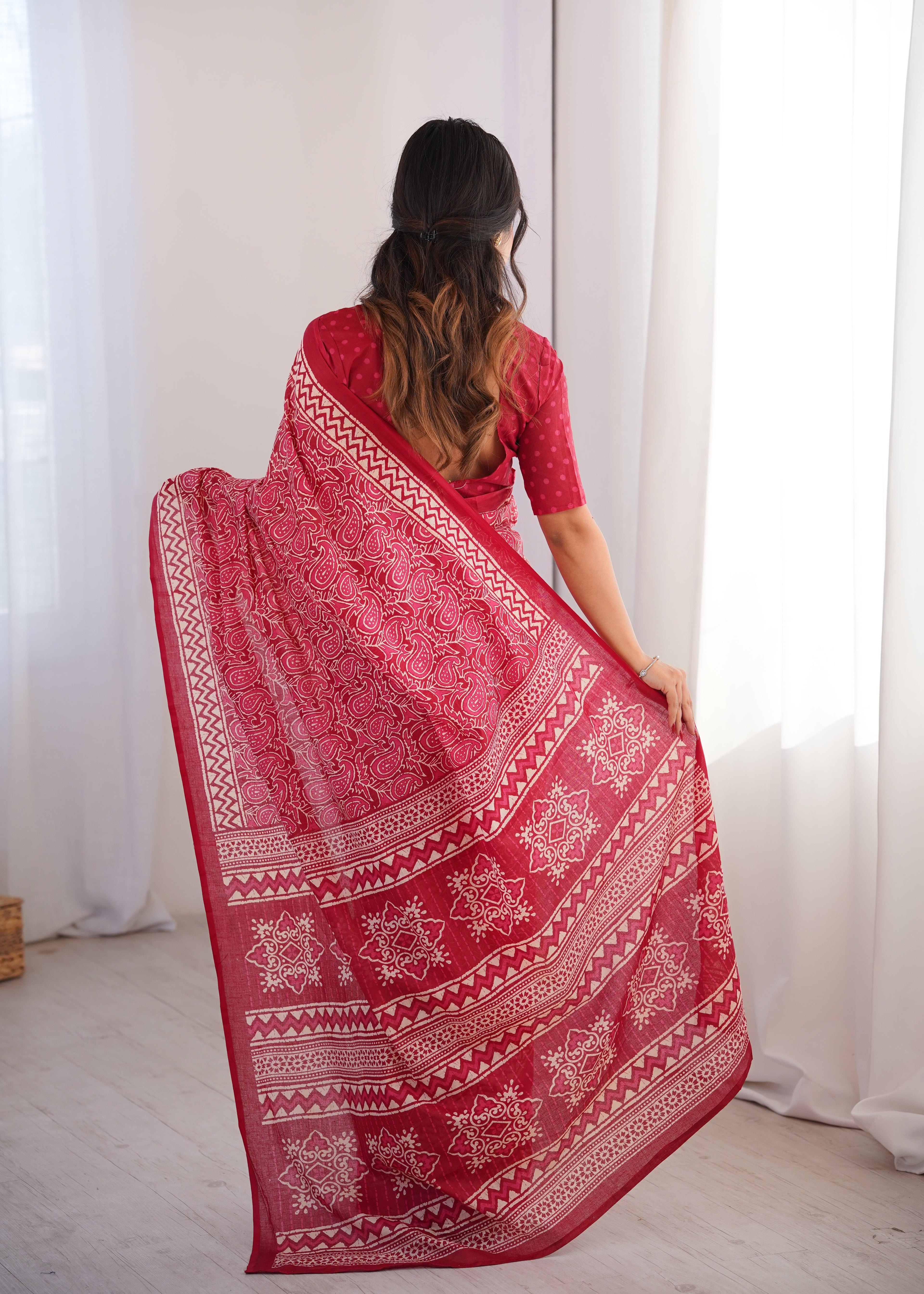 Designer Printed Pure Cotton Saree of Pink