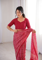Designer Printed Pure Cotton Saree of Pink