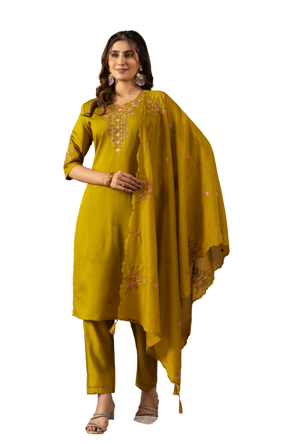 Elegant Straight Kurti Pant Dupatta Set of Musterd