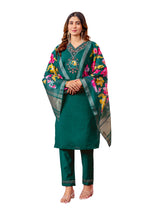 Elegant Straight Kurti Pant Dupatta Set KADV-112 - Green Kalikar