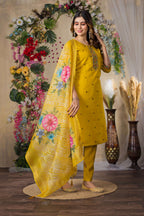 Elegant Straight Kurti Pant Dupatta Set KADV-110 - Mustard yellow Kalikar