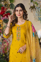 Elegant Straight Kurti Pant Dupatta Set KADV-110 - Mustard yellow Kalikar
