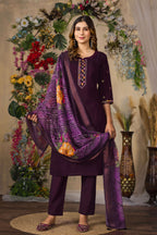 Elegant Straight Kurti Pant Dupatta Set KADV-110 - Wine Kalikar