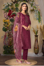 Elegant Straight Kurti Pant Dupatta Set of Maroon