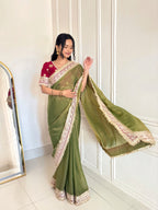Kalikar Mocha Silk Embroidery work -Kajol Green