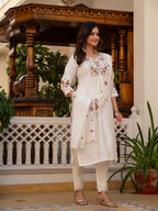 Elegant Straight Kurti Pant Dupatta Set of White