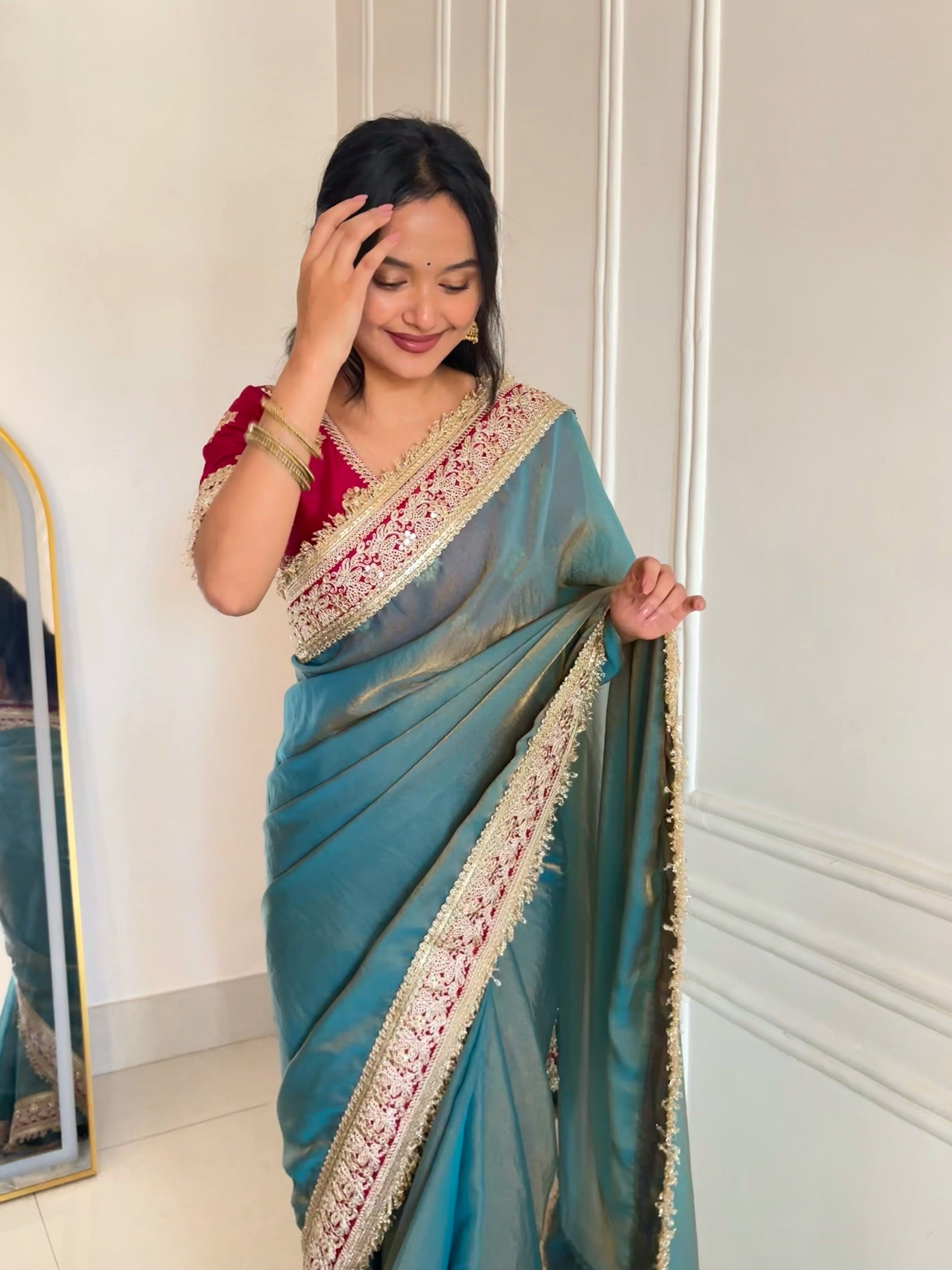 Kalikar Mocha Silk Embroidery work -Kajol Blue