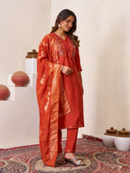 Elegant Straight Kurti Pant Dupatta Set of Rust