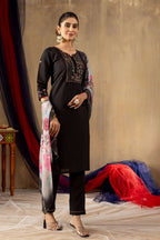 Elegant Straight Kurti Pant Dupatta Set KADV-108 - Black Kalikar