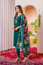 Elegant Straight Kurti Pant Dupatta Set KADV-112 - Green Kalikar