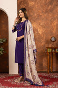 Elegant Straight Kurti Pant Dupatta Set - Purple Kalikar
