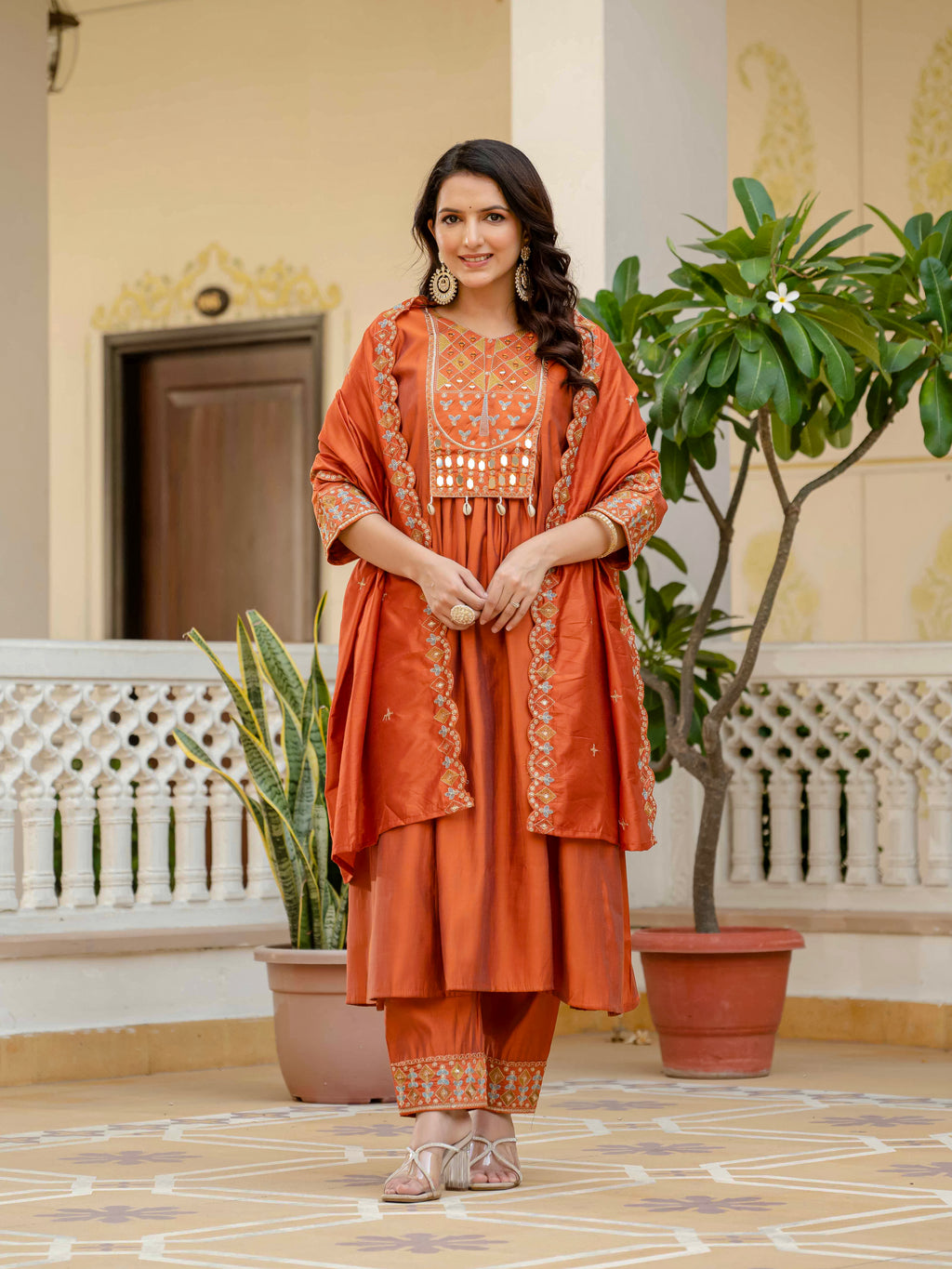 Elegant Straight Anarkali Kurta Set KADV-126- Orange