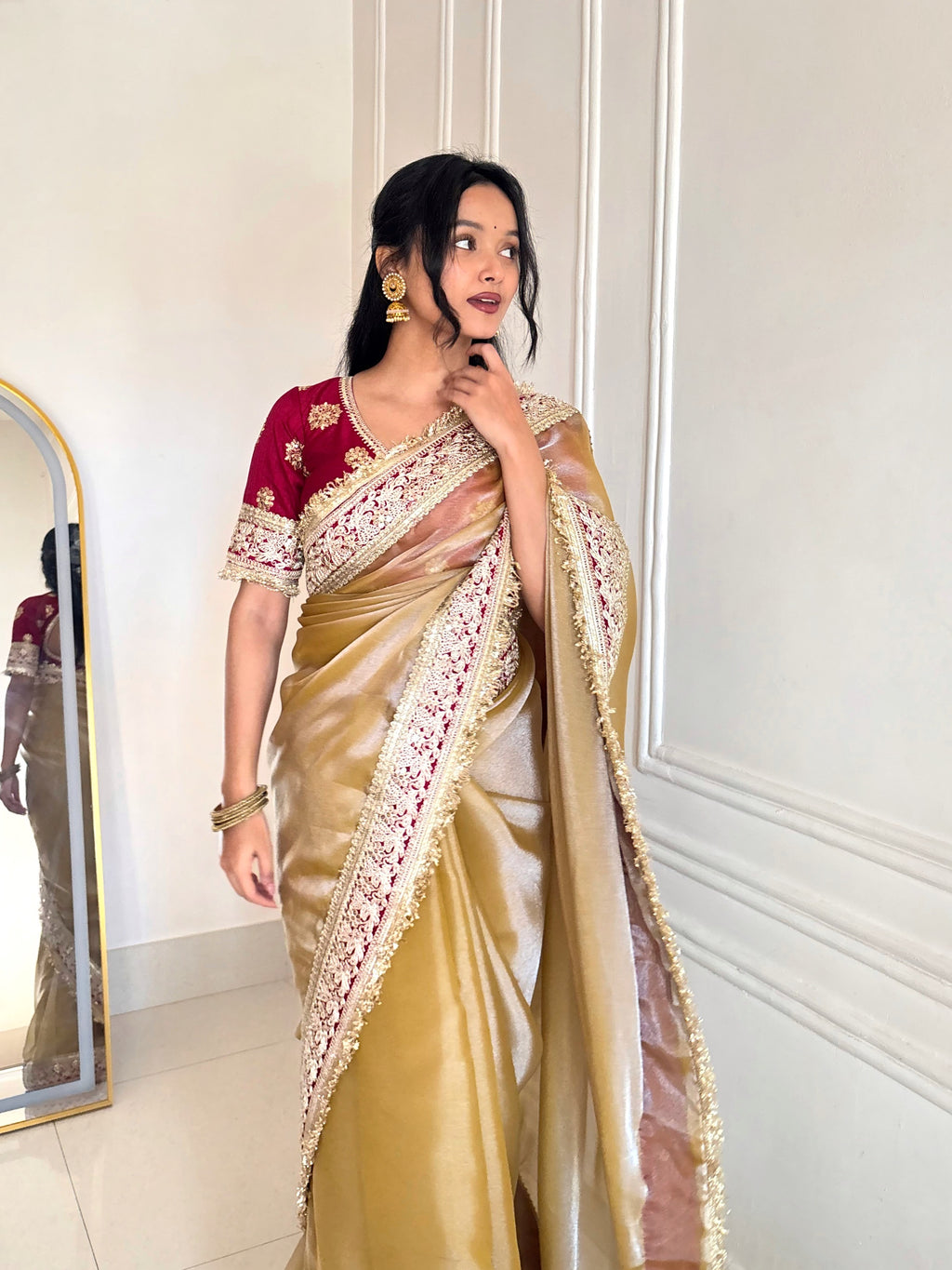 Kalikar Mocha Silk Embroidery work -Kajol Gold