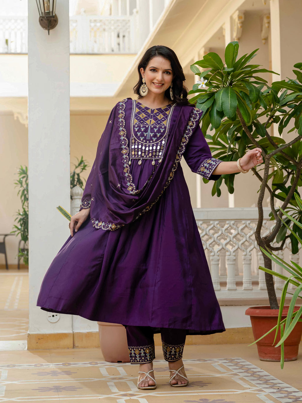 Elegant Straight Anarkali Kurta Set KADV-126- Purple