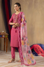 Elegant Straight Kurti Pant Dupatta Set KADV-108 - Pink Kalikar