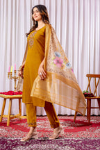 Elegant Straight Kurti Pant Dupatta Set KADV-111 -Mustard Kalikar