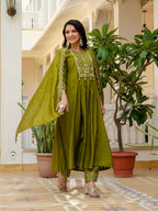 Elegant Straight Anarkali Kurta Set KADV-126- Mahendi Kalikar