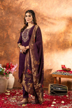 Elegant Straight Kurti Pant Dupatta Set KADV-103 - Wine Kalikar