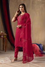 Elegant Straight Kurti Pant Dupatta Set of Pink