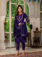Elegant Straight Kurti Pant Dupatta Set KADV-116 - Violet Kalikar