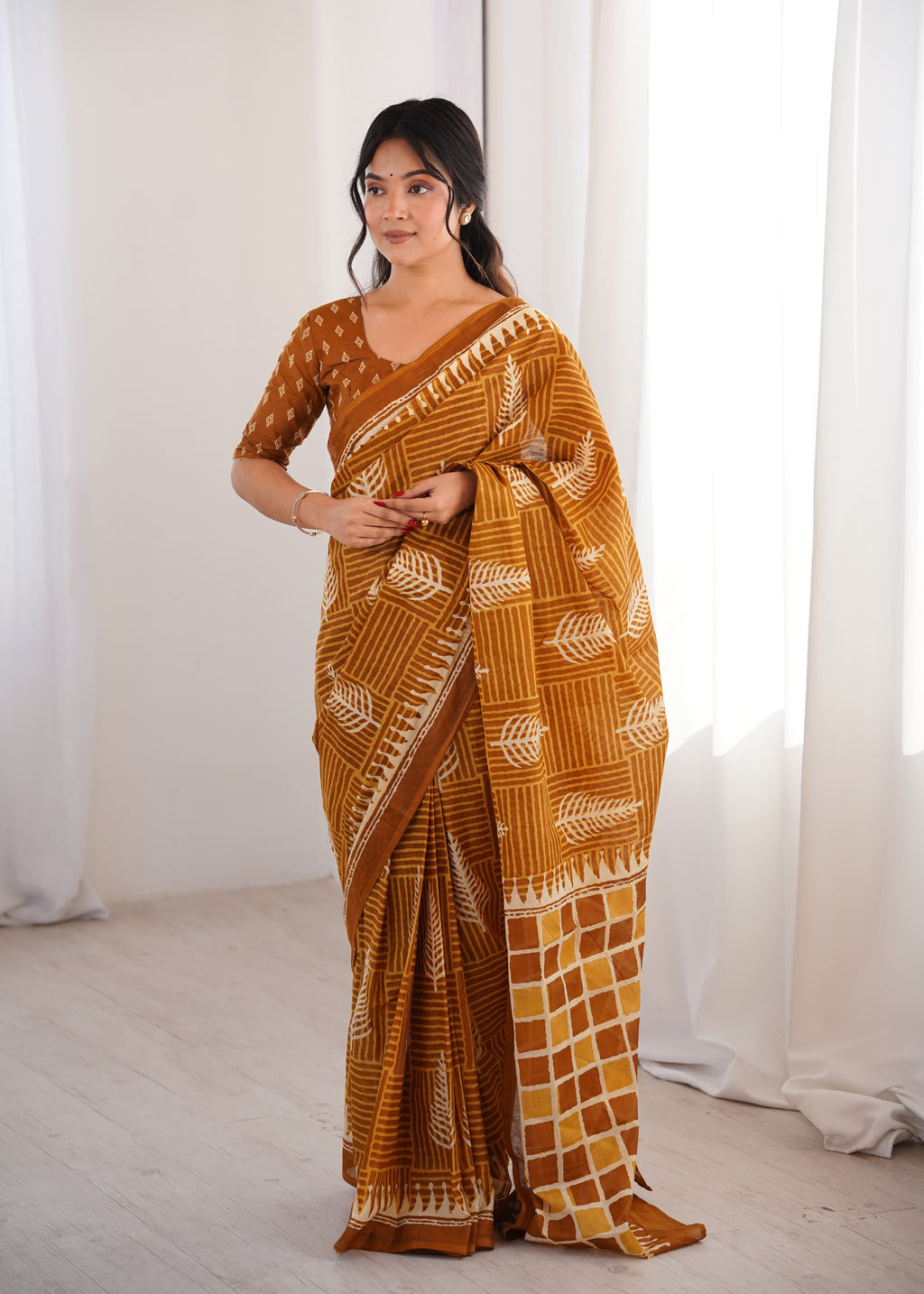 Designer Printed Pure Cotton Saree of Musterd