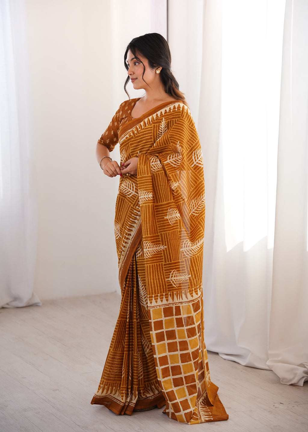 Designer Printed Pure Cotton Saree of Musterd