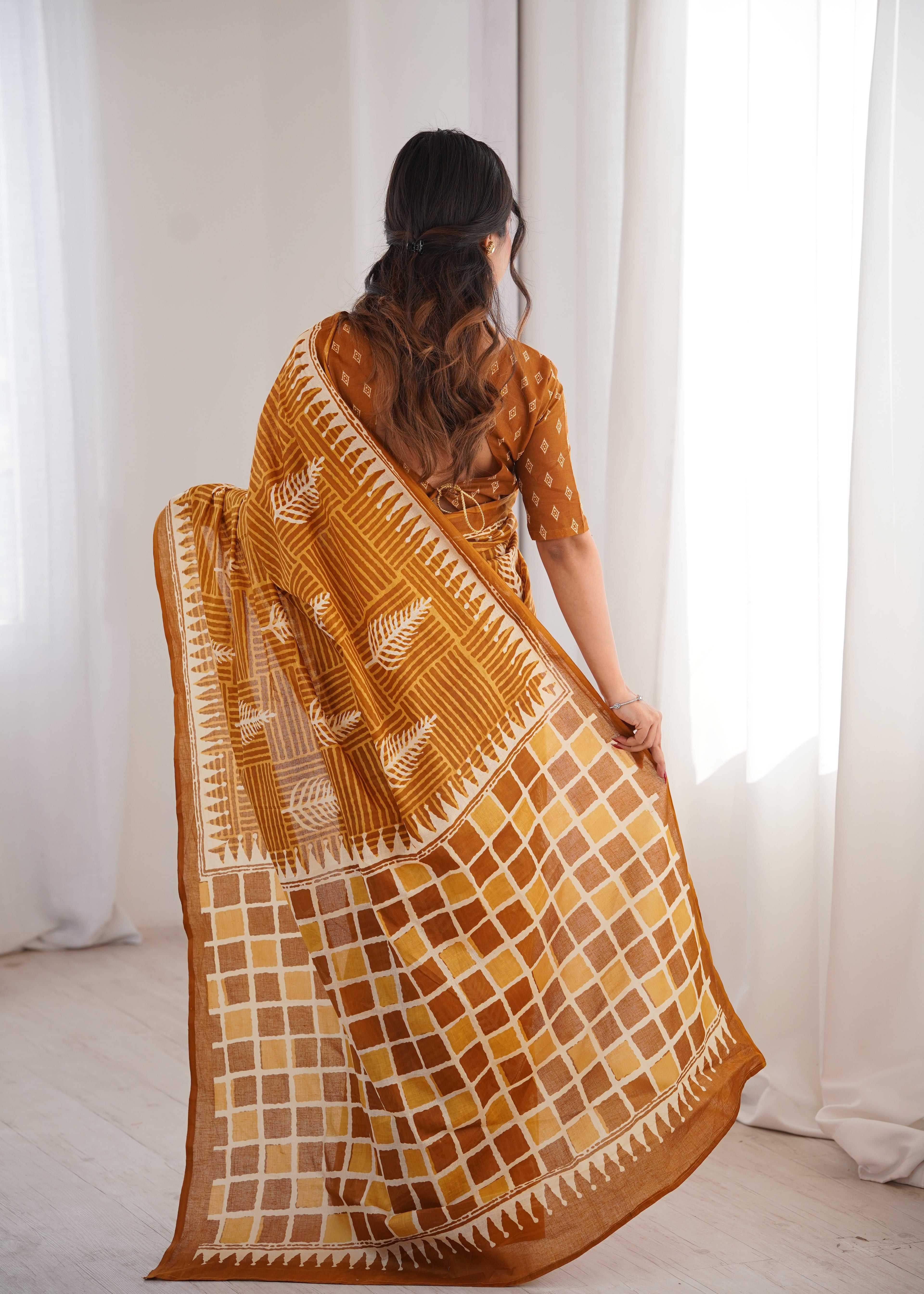 Designer Printed Pure Cotton Saree of Musterd