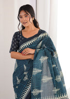 Designer Printed Pure Cotton Saree of Rama Green