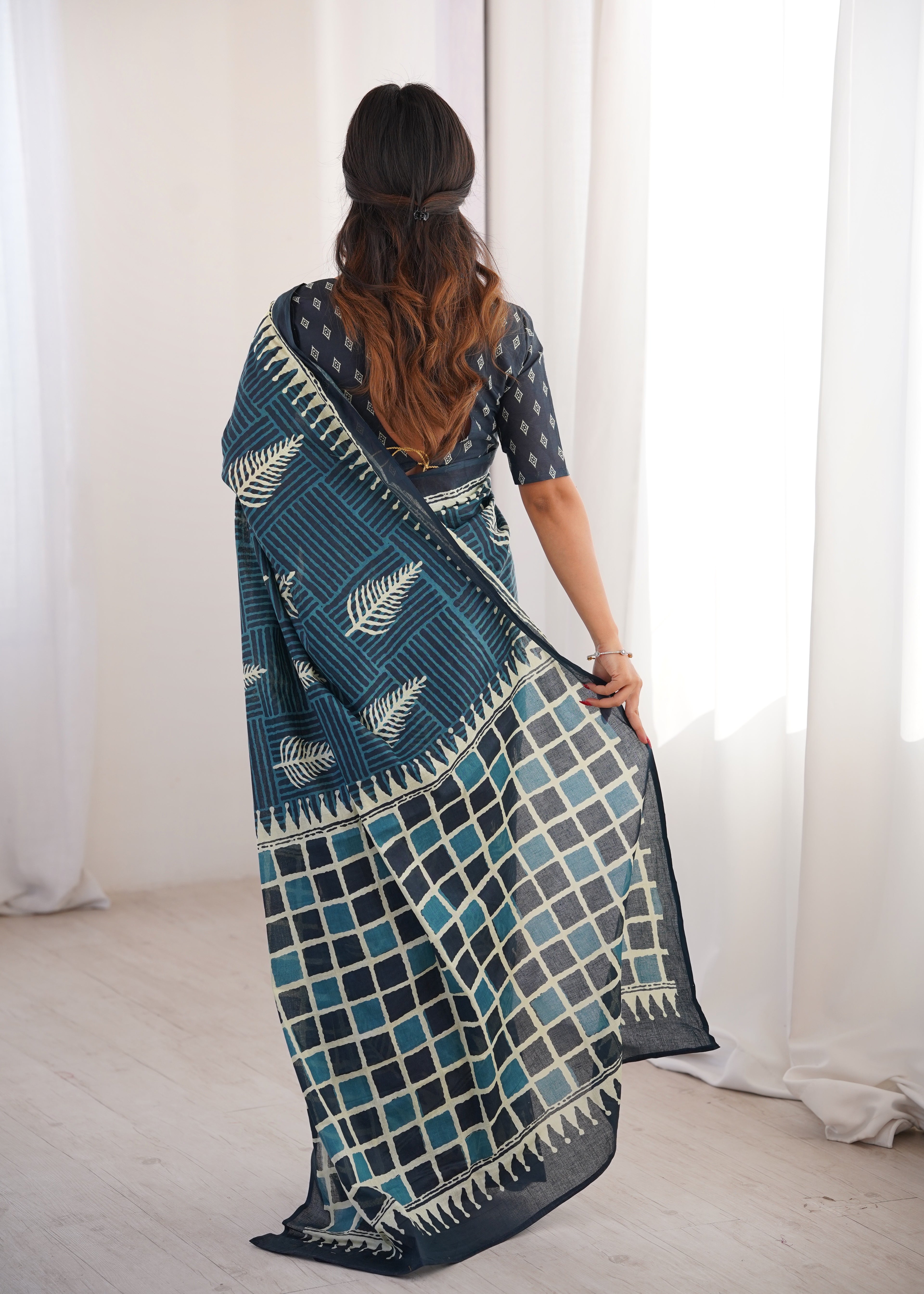 Designer Printed Pure Cotton Saree of Rama Green