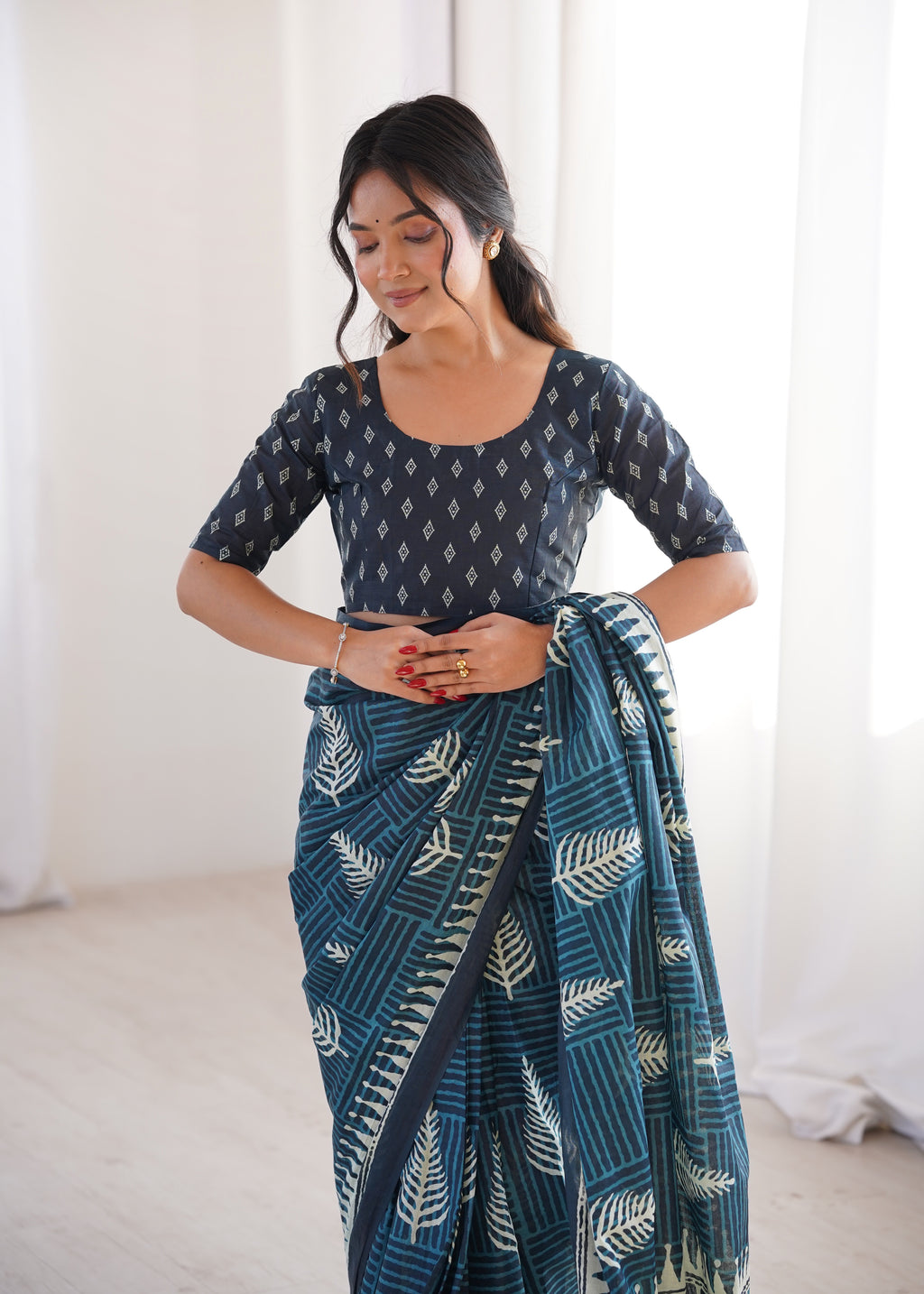 Designer Printed Pure Cotton Saree of Rama Green